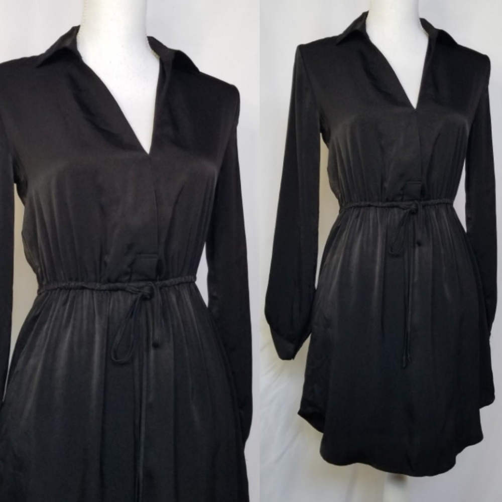 NWT Lush Women's Black Satin 'Payton' Shirt Dress sz XS